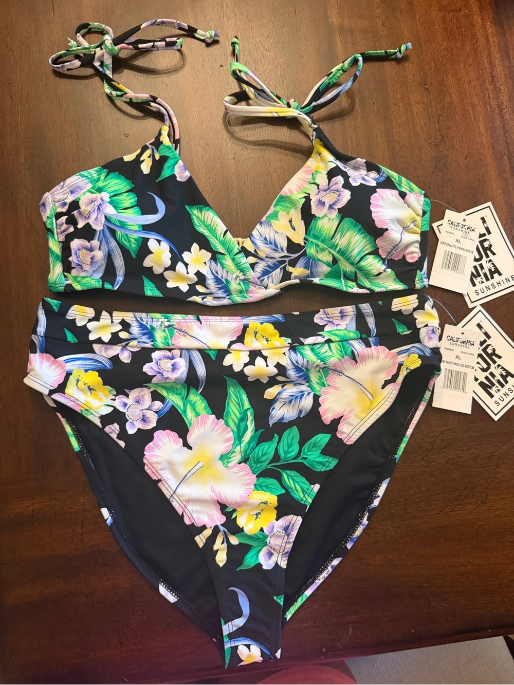Woman’s Floral Two-Piece Halter Bikini Swimsuit in Black